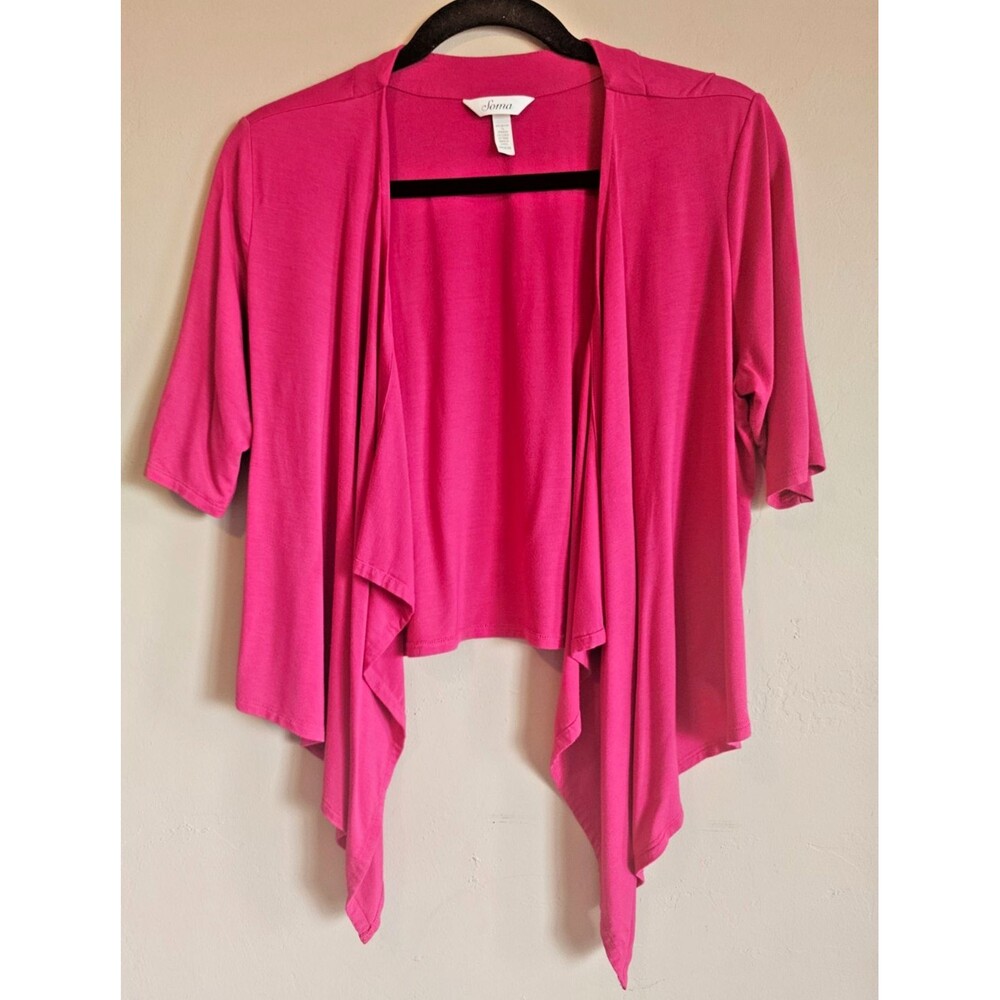 Soma Cool Nights M Pajama Cardigan in dark pink, 3/4 sleeve, open front